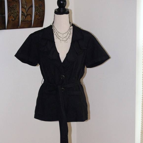 White House Black Market, Ruffle Front button down short sleeve shirt - Picture 1 of 10